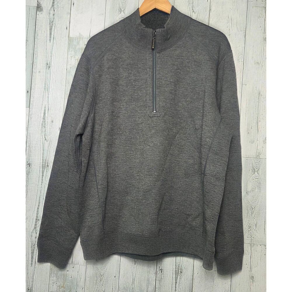 Tommy Bahama Mid Grey Knit Half Zip Contrast Stitching Sz L EST
